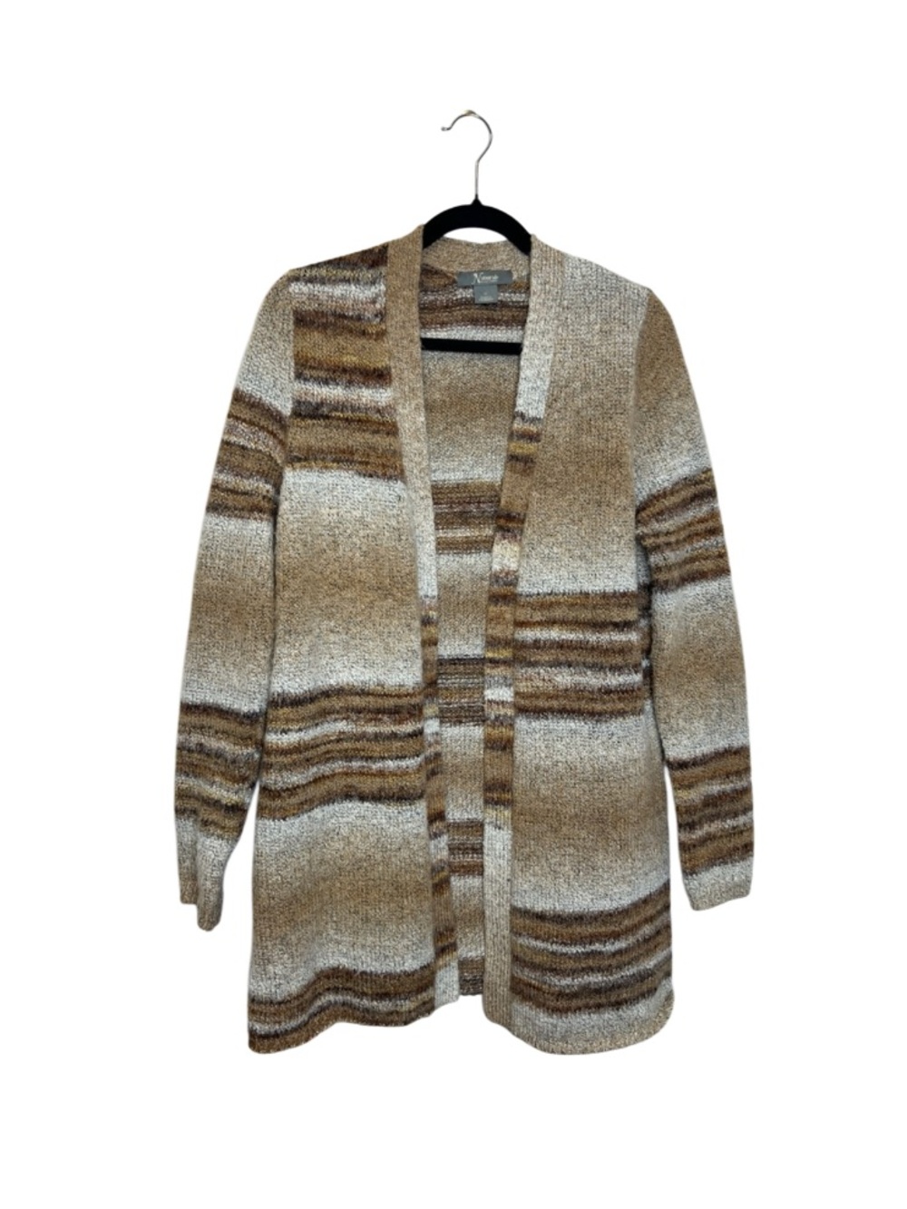 Natural Reflections Neutral Stripe Wool Blend Open front Cardigan size Medium